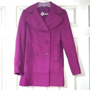 Dark Fuchsia Pink Guess Wool Pea Coat